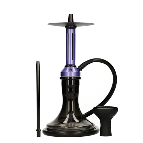 Chicha EL-BADIA® Fusion – 46 cm – Grande Chicha Moderne & Futuriste en Aluminium avec Vase en Verre, Diffuseur Amovible, Purge 360°, Tuyau & Foyer en...