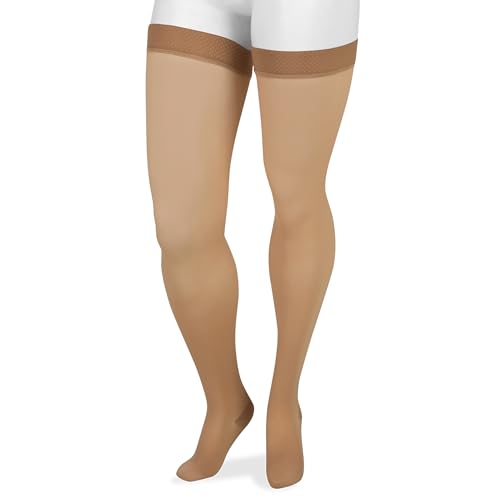 Image of Juzo Basic 4412 Thigh-High 30-40 mmHg Closed Toe Compression Stocking with Silicone Top Band- Men & Women, Regular
