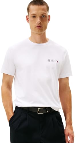 Tommy Hilfiger Herren T-Shirt Kurzarm Small Crest Outline mit Rundhalsausschnitt, Weiß (White), S – Ansicht 1