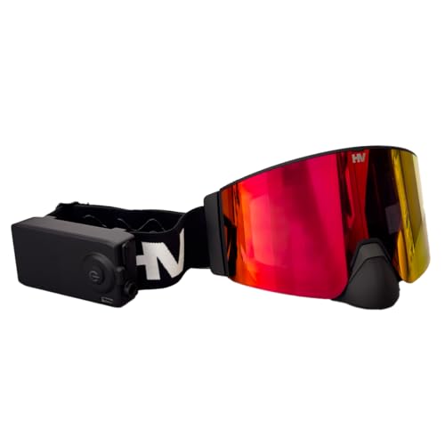 HeatVue HeatWave Heated Snow Goggles Electric Battery for Winter Activities Snowmobile Ski Snowboarding Anti Fog Dual Lens (Black With Pink Tint Revo Red Mirror Lens)