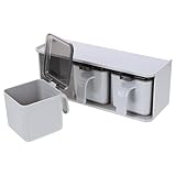 DECORNIJIA Compact Wall-Mounted Spice Rack 3-Grid Gray with Spoon Lid 400Ml Compartments for Kitchen Countertop and Meal Seasoning Storage