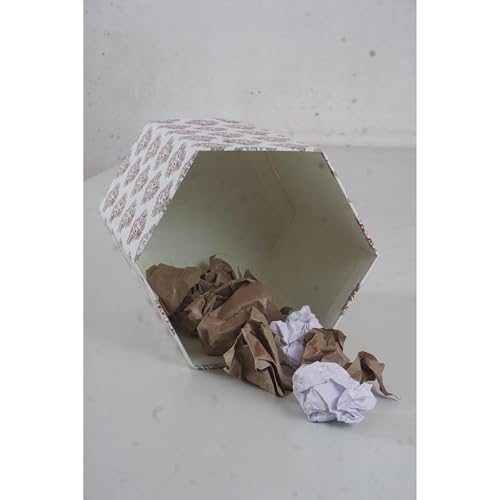 Image of Floral Hand Block Printed 3.3 Gallon Decorative Waste Basket - Eco-Friendly Cardboard Trash Can, Plastic-Free & Sustainable, Perfect for Christmas and Housewarming Gifts (1, White Botti flowar)