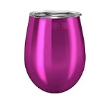 True North Stainless Steel Wine Glass Insulated Tumbler + Goblet with No-Spill BPA Free Triton Lid, Keeps Drinks Warm or Cold for 24 Hours, 10 oz, Jewel Pink