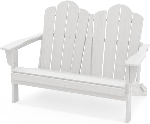 Image of SERWALL Folding Adirondack Bench, HDPE All-Weather, 660lbs Cap, White