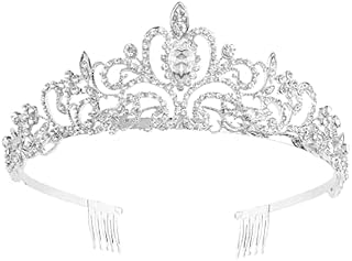 sanvpwsan Silver Rhinestone Tiara Crown Crystal Crown Rhinestone with Comb Wedding Bridal Rhinestone Crown, Suitable for Girl Birthday Carnival Party Holiday Celebration, S