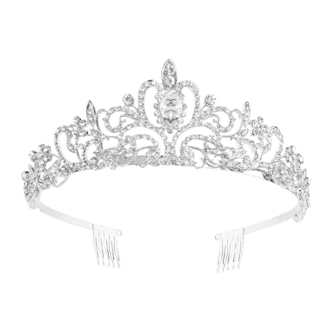 sanvpwsan Silver Rhinestone Tiara Crown Crystal Crown Rhinestone with Comb Wedding Bridal Rhinestone Crown, Suitable for Girl Birthday Carnival Party Holiday Celebration, S Cover