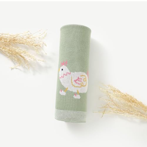 Image of mimixiong Baby Blanket Knit Receiving Boys Girls Blanket Soft Cotton Neutral Blanke for Swaddle Crib Stroller with Cute Sheep (Chicken-Green, 30x40 Inch (Pack of 1))