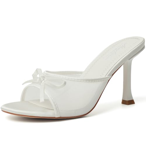 Image of Mostrin Kitten Heels for Women Round Toe Heels With Bow Vintage Mules Sexy Slip on Stiletto Backless Sandals for Party Daily