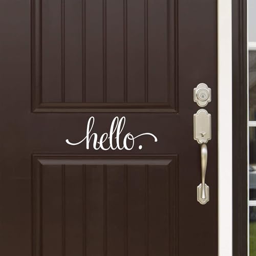 Image of BATTOO Hello Front Door Decal Handwriting Script Vinyl Decal Sticker Elegant Wall Art Door D?cor Hello Sign(White, 9.5 inch wx4 h)