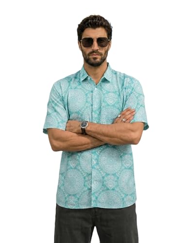 Image of BROWN CULTURE Casual Loose Fit Shirt for Men | Premium Cotton Blend Oversized Printed Shirts | Trendy Half Sleeve Relaxed Fit Shirt | Modern Graphic Fashion Top for Men