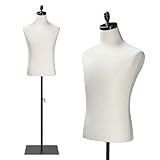 VINGLI Male Mannequin Torso with Wooden/Metal Stand, Adjustable Height Male Dress Form Body for Clothing Display and Sewing (Beige, Metal Base)