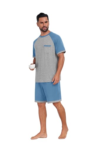 Image of Mens Pajamas Set Lightweight Summer Pjs Sleepwear Soft Comfy Short Sleeve Loungewear With Pocket (S-4X)