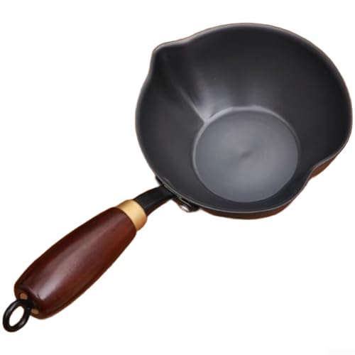 Poêle à frire en fonte avec poignée en bois, mini cœur pour saupoudrer l'huile et les épices avec poignée ergonomique et bec verseur