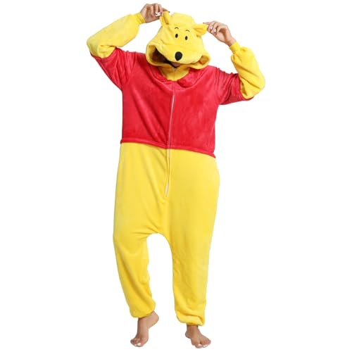 SCOPUCI Unisex Adult Animal Onesie Pajamas Mens Womens Flannel Halloween Cosplay Costume/Homewear/Sleepwear Yellow
