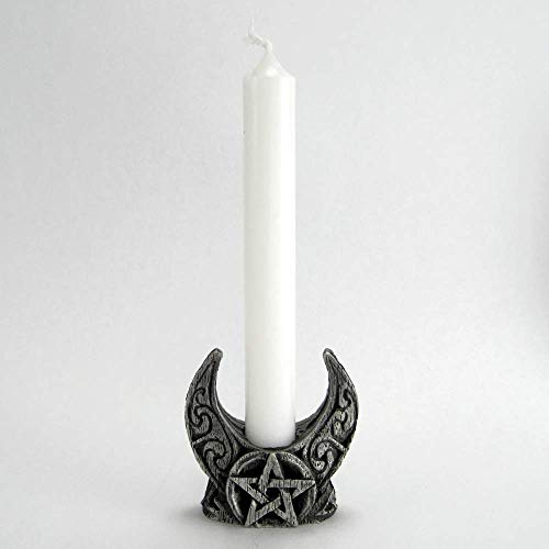 Pewter Mini Crescent Moon Pentacle Chime Candle Holder #TOP3