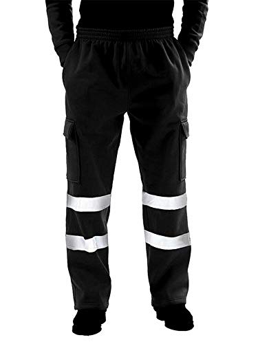 Geagodelia Pantaloni da Lavoro Uomo Riflettenti Pantaloni Sportivi Casual con Tasche Laterali Fluorescenti Sicurezza Pantaloni Multicolori Pantaloni Cargo Uomo con Elastico (Nero, XL)