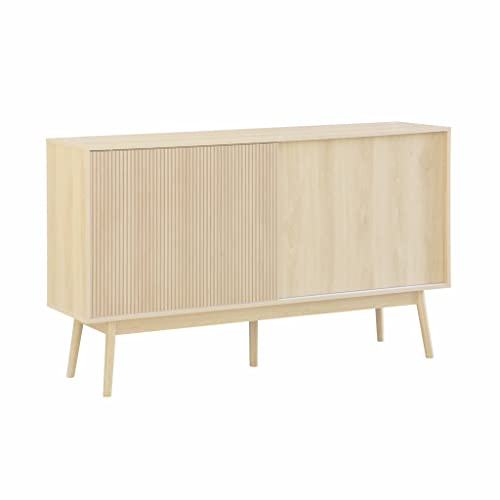 Alice's Home Sideboard mit Naturholzdekor, 2 Schiebetüren, 2 Schubladen, L 150 x B 39,5 x H 90 cm
