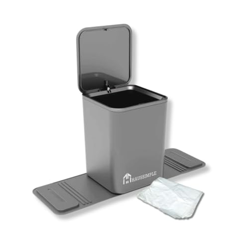 Image of Car Trash Can with Stability Wings - Leakproof Portable Garbage Bin for Fabric & Rubber Mats - Compact Durable Plastic Auto Organizer for Cars, SUVs, Trucks (Gray with Lid, Medium)
