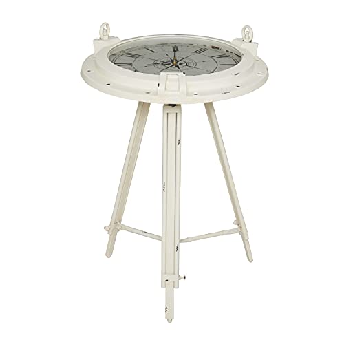 Deco 79 Metal Compass Side End Accent Table End Table with Clock and Clear Glass Top, Side Table 19" x 19" x 27", White - Image 3