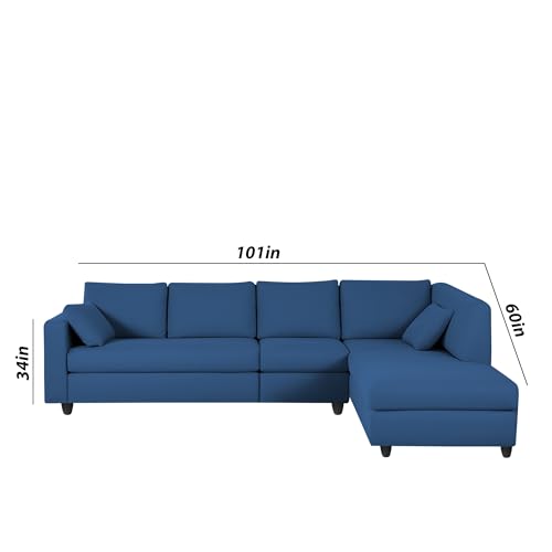 Image of Florian RHS 6 Seater L Shape Sofa Set for Living Room (Blue Fabric) Premium Fabric Sofa