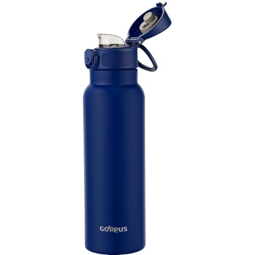 Image of GOPPUS 25 oz Insulated Water Bottle with Direct-Drink Lid,Keep Cold 24H,Leak-Proof Stainless Steel Bottle Ideal for the Gym,Travel,and Outdoor Use,Suitable for Teens and Adults(Ink blue)