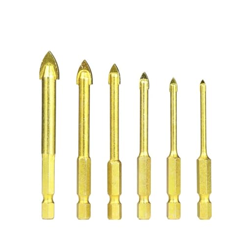 Forets à tête de lance en verre et céramique 3-12mm, set de 7 pièces à tige hexagonale 1/4"