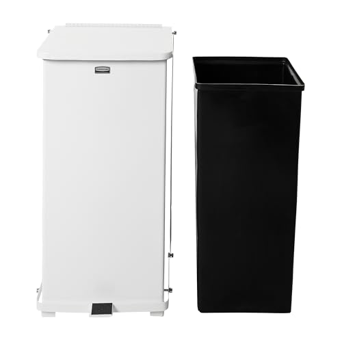 Image of Rubbermaid Commercial Products Defenders Biohazard Step-On Trash Can 13-Gallon White Square Steel Waste Disposal in Doctors Office /Hospital /Medical /Healthcare Facilities