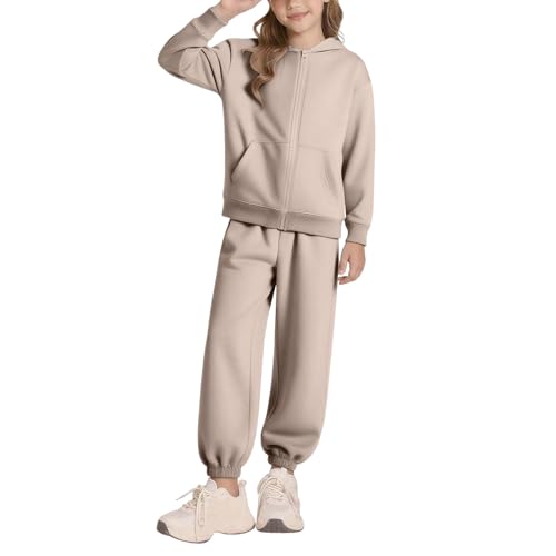 Girls 2 Piece Jogger Outfits Basic Zip Up Sweatsuits Hooded Sweatshirt and Sweatpants Athletic Tracksuit Joggers Set3