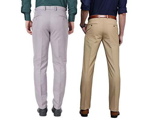 Image of MALENO Men Formal Trouser Regular Fit Solid | Soft and Breathable Pant Combo (Pack of 2)