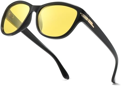 SODQW Night Driving Glasses for Women Men Polarized Anti Glare Night Vison Glasses for Nighttime Driving UV400 Yellow Lens