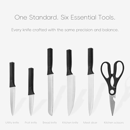 Image of Knife Set, 6-Piece Kitchen Knife Set with Block, High Carbon Stainless Steel Ultra Sharp Kitchen Knives, Wood Grain Handle, Dishwasher Safe Knife Block Set, Black, Mothers Day Gifts (White)