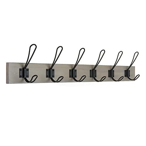 Keypak Rustikale Wandgarderobe, Doppeldrahthaken auf Holzsockel, ideal für Eingangsbereich, Flur, Wohnzimmer, Badezimmer, Befestigungen enthalten (6 Haken, hellgraue Esche) Cover
