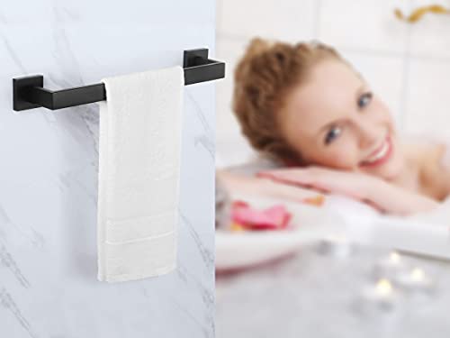 16 Inch Towel Bar for Bathrooms 12/16/24/28/32/36 Inch Stainless Steel 304 Matte Black Towel Holder Modern Square Towel Rod Rustproof Wall Mount (Matte Black, 16 Inch)