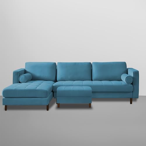Image of Lezra LHS 4 Seater L Shape Sofa Set with Center Table for Living Room (Turquise Fabric) Premium Fabric Sofa
