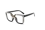 LJCZKA Occhiali Anti Luce Blu Quadrati Diamante Donna,Oversize Occhiali Filtro Luce Blu Occhiali Con Lenti Trasparenti Antiriflesso per Gaming Reading Computer (Nero Trasparente)