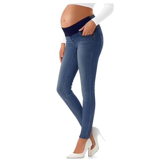 Oakgarden Women's Maternity Jeans Pants with Side Pockets Dark Blue L