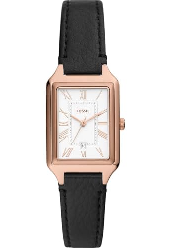 Fossil Orologio Raquel da donna, Movimento al quarzo a tre lancette con cinturino in pelle, 23 mm, Nero e oro rosa
