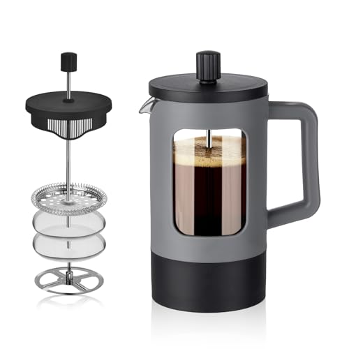 YOLIFE French Press Coffee Maker, 21 oz Small Coffee Tea Press with Heat-resistant Borosilicate Glass, 4-Level Filtratio - Detailed View