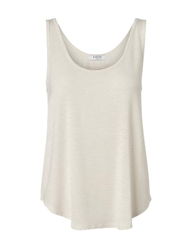 PIECES Camiseta de Tirantes para Mujer Pcbillo Lurex Noos BC, Blanco Brillante/Detalle: Dorado Lurex, L