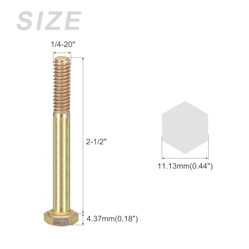 Image of METALLIXITY Hex Bolts (1 /4-20x2-1 /2) 10Pcs, Carbon Steel Zinc Plated Partial Threaded, Coarse Thread UNC Hex Head Screw Bolt - for Furniture Repair, Yellow