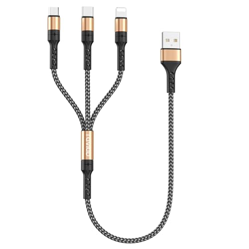 RAVIAD Cable Multi Carga 3 en 1, 50CM, USB Tipo C Lightning Micro, Oro