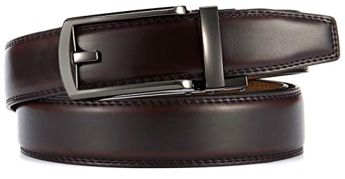 Image of Chaoren Leather Ratchet Belt 2 Pack Dress with Click Sliding Buckle 1 3 /8 inch in Gift Set Box - Adjustable Trim to Fit