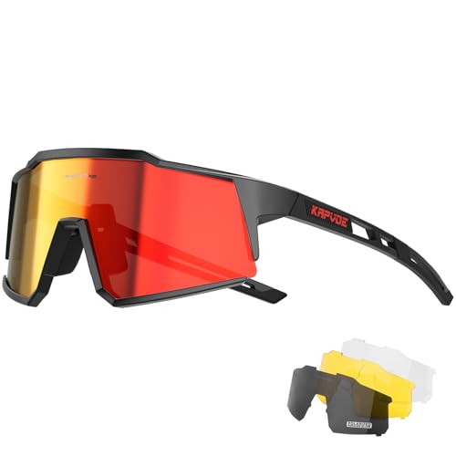 KAPVOE Gafas de Ciclismo Polarizadas con 4 Lentes Intercambiables TR90 Gafas de Sol Deportivas Mujeres Hombres Running MTB Bicicleta Accesorios Negro 08