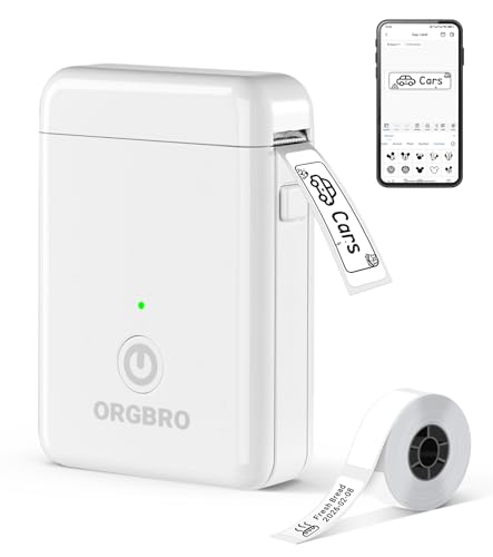 ORGBRO X1 Etiquetadoras, Impresora Térmica de Etiquetas Autoadhesivas Portátil Bluetooth Mini Label Maker Compatible con iOS/Android para Hogar y Oficina   Incluye 1 Rollo de Etiquetas (Blanco)