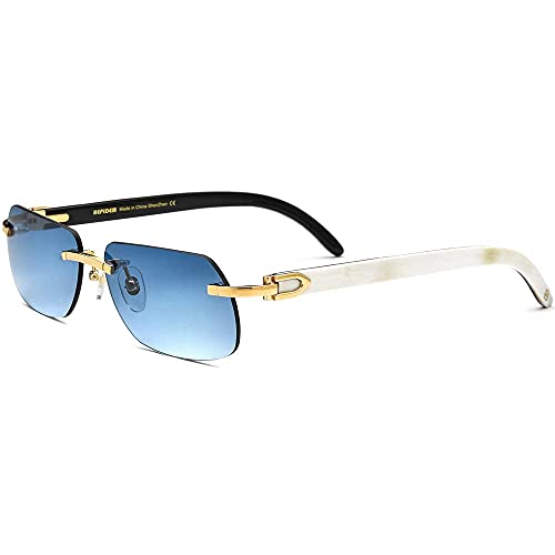 Image of HEPIDEM 100% Really Buffalo Horn Handmade Sun Glasses Square Rimless Luxury BUffs Sunglasses 0816