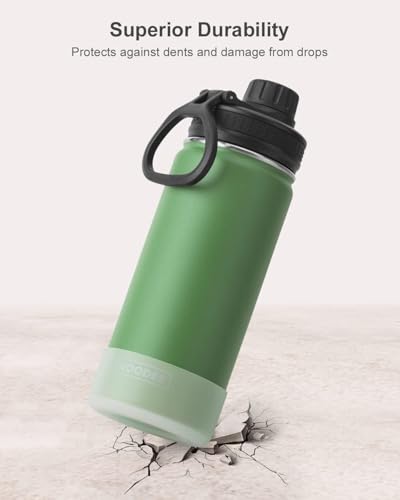 Image of koodee 16 oz Water Bottle Stainless Steel Double Wall Vacuum Insulated Wide Mouth Water Bottle with Leakproof Spout Lid-Reusable Metal WaterFlask BPA Free (Grass Green)