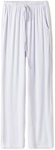 ezShe Women's Soft Cotton Lounge Pajama Pants with Pockets White XL