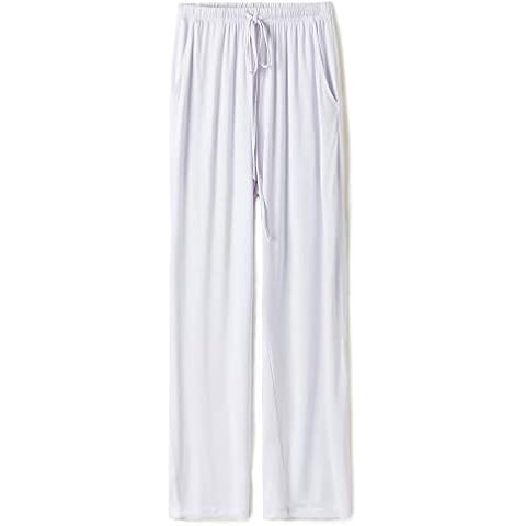 ezShe Women's Soft Cotton Lounge Pajama Pants with Pockets - White - Medium Cover