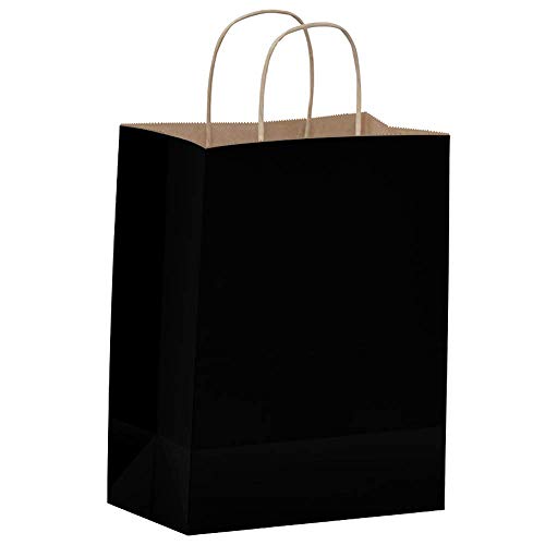 Qutuus Black Kraft Gift Bags with Handles (600 pcs) 8x4.5x10