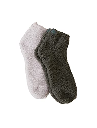 Barefoot Dreams CozyChic 2 Pack Crew Sock set, Crew Socks, Plush Socks, Loungewear, Warm Toes, Fuzzy Socks-Set of 2, Almond/Olive Branch, One Size